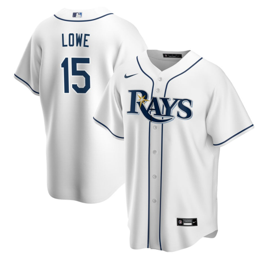 Men's Tampa Bay Rays Lowe,Josh - 15 White Home Retired Roster Stitched Baseball Jersey