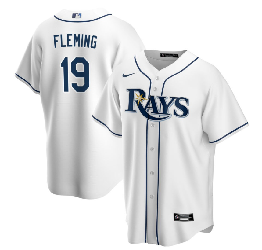 Men's Tampa Bay Rays Fleming,Josh - 19 White Home Retired Roster Stitched Baseball Jersey