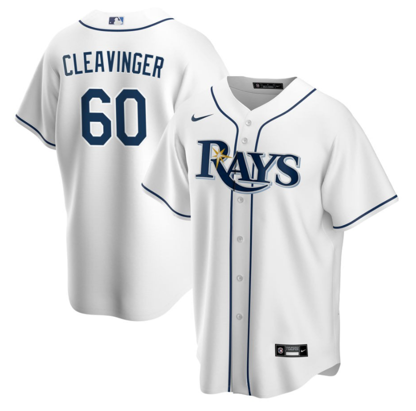 Men's Tampa Bay Rays Cleavinger,Garrett - 60 White Home Retired Roster Stitched Baseball Jersey