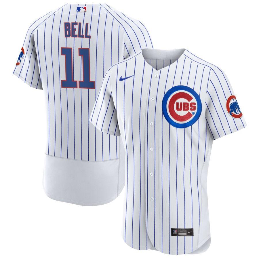 Men's Chicago Cubs White Home Bell,George - 11 Retired Roster Stitched Jersey1