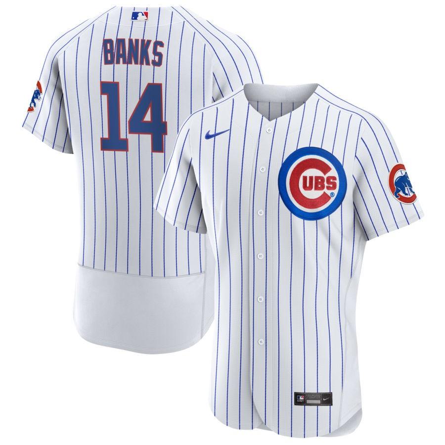 Men's Chicago Cubs White Home Banks,Ernie - 14 Retired Roster Stitched Jersey1