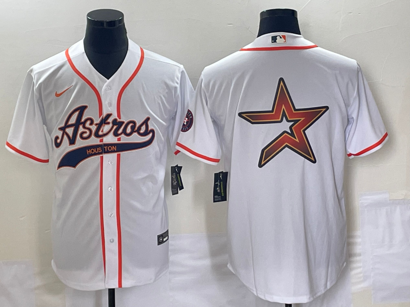 Men's Houston Astros White Team Big Logo Cool Base Stitched Baseball Jersey5