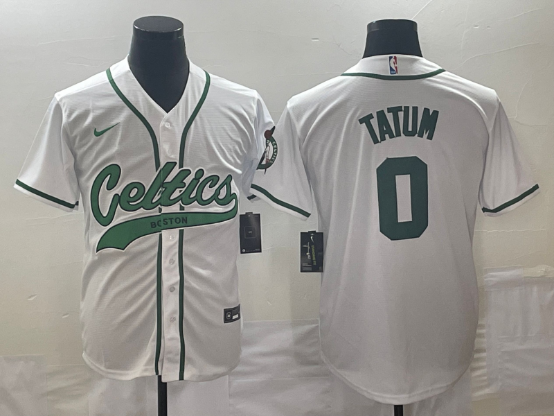 Men's Boston Celtics #0 Jayson Tatum White With Patch Stitched Baseball Jersey