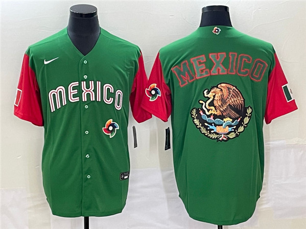 Men's Mexico Baseball 2023 Green Team Big Logo World Baseball Classic Stitched Jersey1