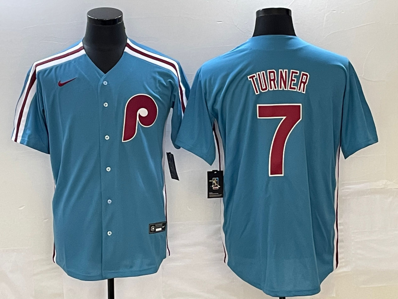 Men's Philadelphia Phillies #7 Trea Turner Blue Cool Base Nike Jersey