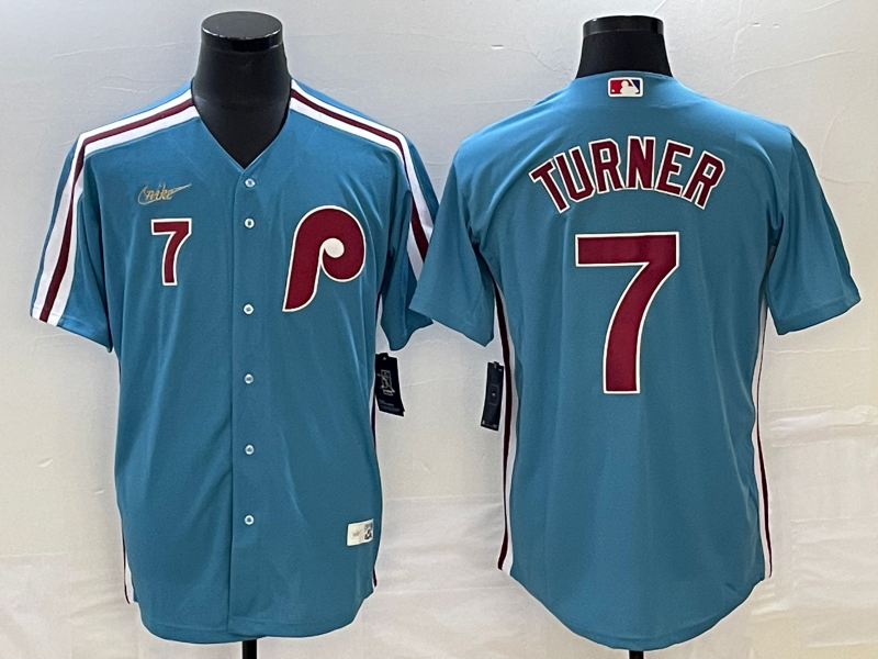 Men's Philadelphia Phillies #7 Trea Turner Blue Cooperstown Throwback Cool Base Nike Jersey