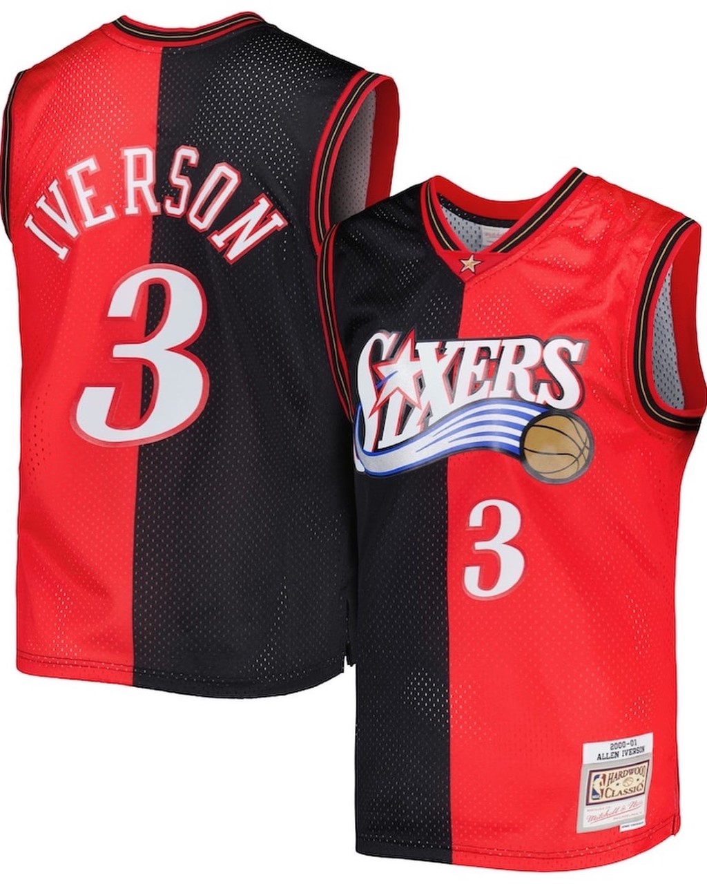 Men's Philadelphia 76ers #3 Allen Iverson 2000-01 Black Red Hardwood Classics Jersey