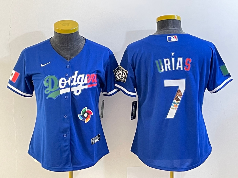 Women's Los Angeles Dodgers #7 Julio Urias Blue 2020 World Series Cool Base Nike Jersey1