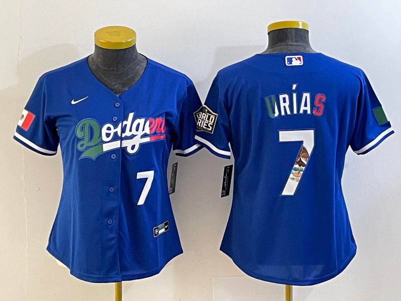 Women's Los Angeles Dodgers #7 Julio Urias Blue 2020 World Series Cool Base Nike Jersey3