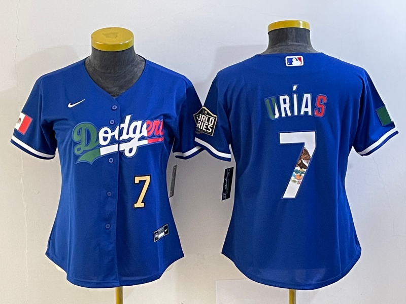 Women's Los Angeles Dodgers #7 Julio Urias Blue 2020 World Series Cool Base Nike Jersey4