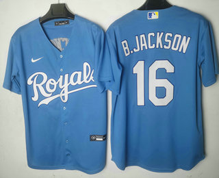 Men's Kansas City Royals #16 Bo Jackson Light Blue Cool Base Stitched MLB Jersey