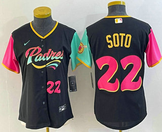 Women's San Diego Padres #22 Juan Soto Number Black 2022 City Connect Cool Base Stitched Jersey