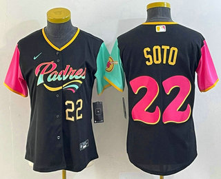 Women's San Diego Padres #22 Juan Soto Number Black 2022 City Connect Cool Base Stitched Jersey1