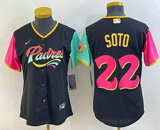 Women's San Diego Padres #22 Juan Soto Black 2022 City Connect Cool Base Stitched Jersey