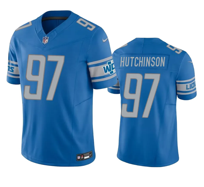 Men's Detroit Lions #97 Aidan Hutchinson Blue 2023 F.U.S.E. Vapor Untouchable Limited Stitched Jersey