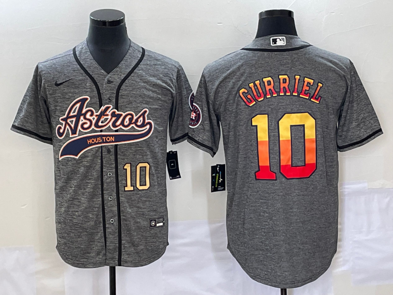 Men's Houston Astros #10 Yuli Gurriel Number Grey Gridiron Cool Base Stitched Baseball Jersey