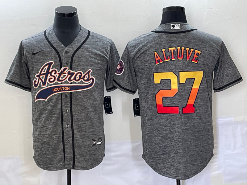 Men's Houston Astros #27 Jose Altuve Grey Gridiron Cool Base Stitched Baseball Jersey