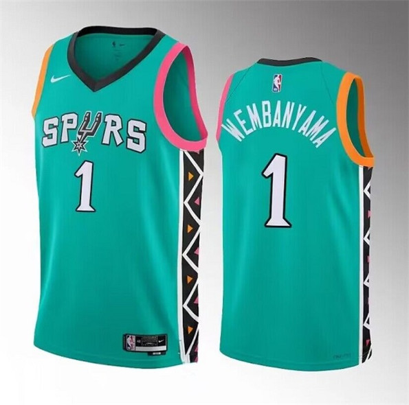 Men's San Antonio Spurs #1 Victor Wembanyama Teal 2022-23 City Edition Swingman Stitched Basketball Jersey