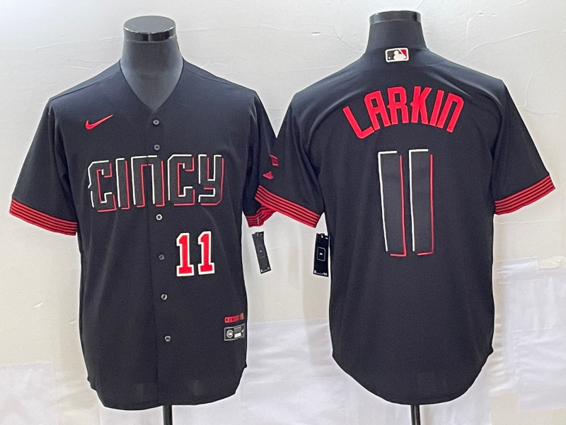 Men's Cincinnati Reds #11 Barry Larkin Number Black 2023 City Connect Cool Base Stitched Jersey