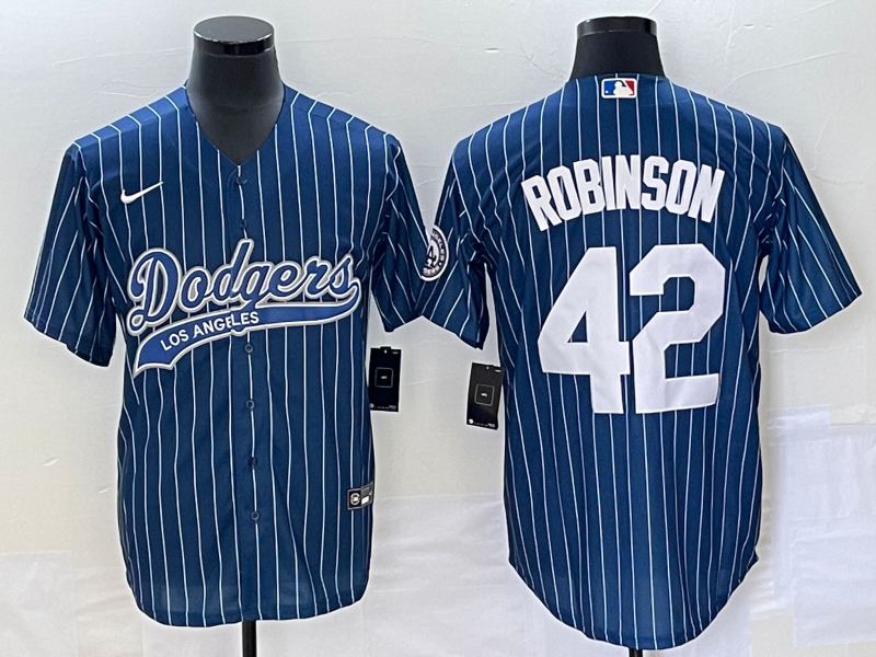 Men's Los Angeles Dodgers #42 Jackie Robinson Blue Pinstripe Cool Base Stitched Baseball Jersey