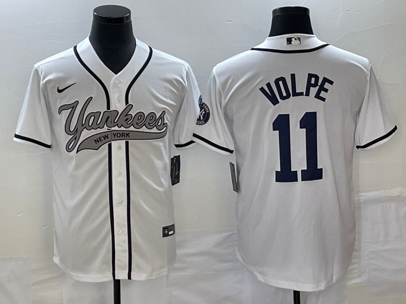 Men's New York Yankees #11 Anthony Volpe White Cool Base Stitched Baseball Jersey