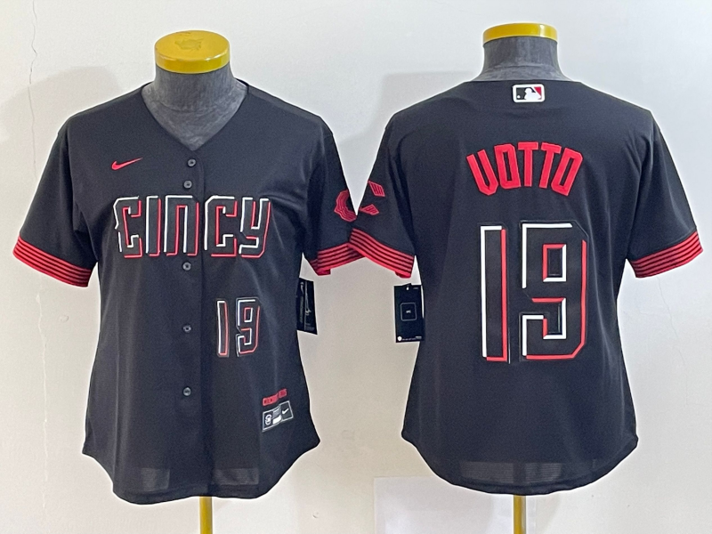 Women's Cincinnati Reds #19 Joey Votto Number Black 2023 City Connect Cool Base Stitched Jersey1