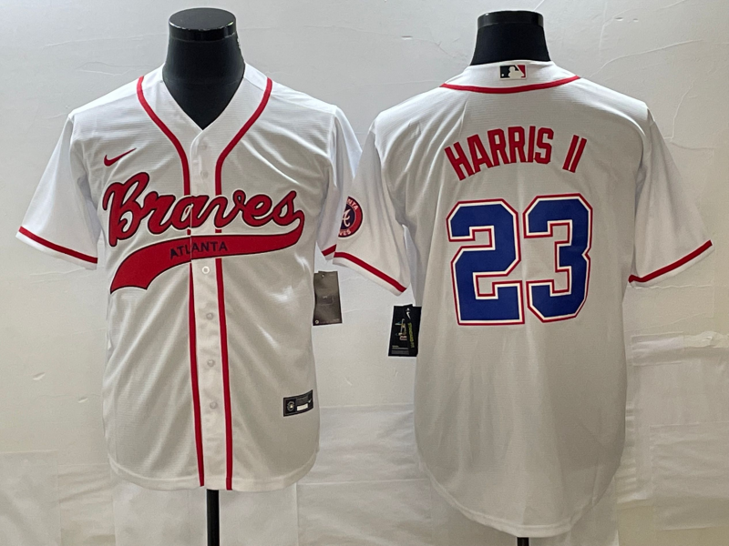 Men's Atlanta Braves #23 Michael Harris II White Cool Base With Patch Stitched Baseball Jersey