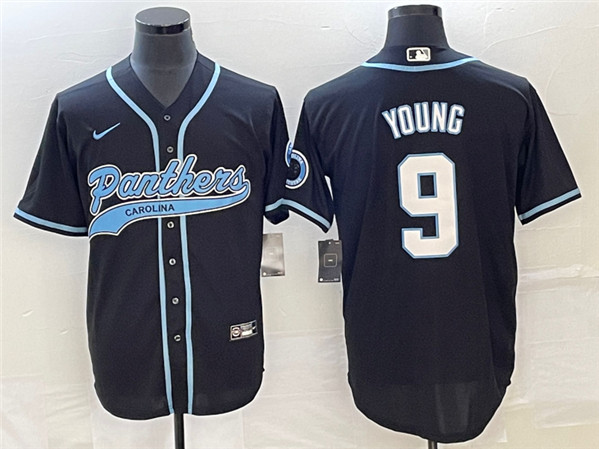 Men's Carolina Panthers #9 Bryce Young Black With Patch Cool Base Stitched Baseball Jersey