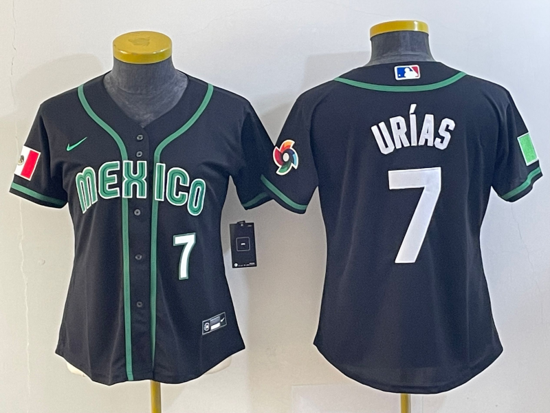 Women's Mexico Baseball #7 Julio Urias Number 2023 Black World Classic Stitched Jersey1