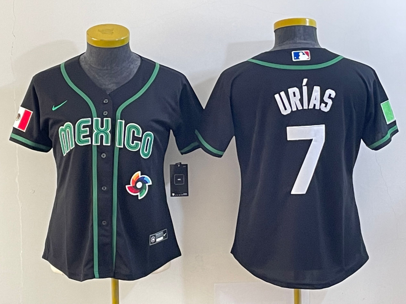 Women's Mexico Baseball #7 Julio Urias Number 2023 Black World Classic Stitched Jersey7