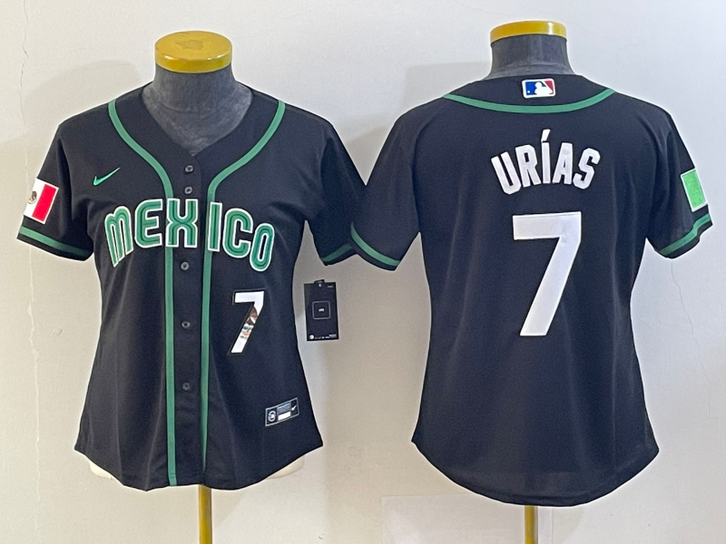 Women's Mexico Baseball #7 Julio Urias Number 2023 Black World Classic Stitched Jersey5