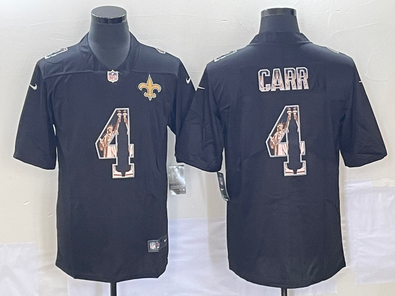 Men's New Orleans Saints #4 Derek Carr 2019 Black Statue Of Liberty Stitched NFL Nike Limited Jersey