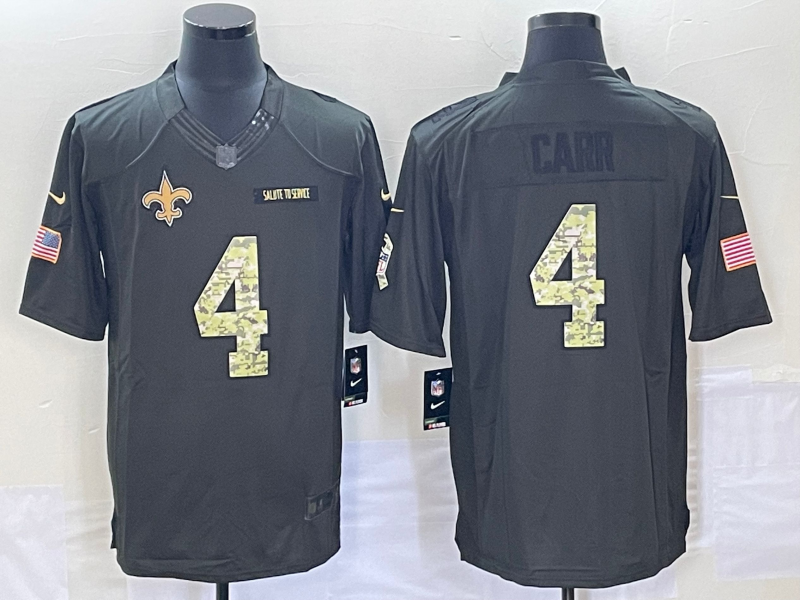 Men's New Orleans Saints #4 Derek Carr Black Anthracite 2016 Salute To Service Stitched NFL Nike Limited Jersey