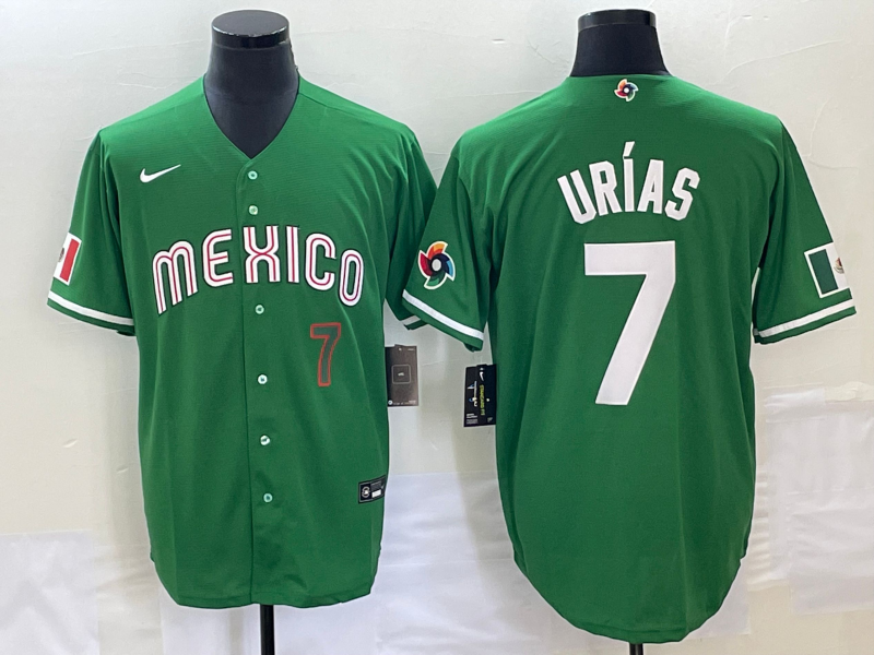 Men's Mexico Baseball #7 Julio Urias Number Green 2023 World Baseball Classic Stitched Jersey 2