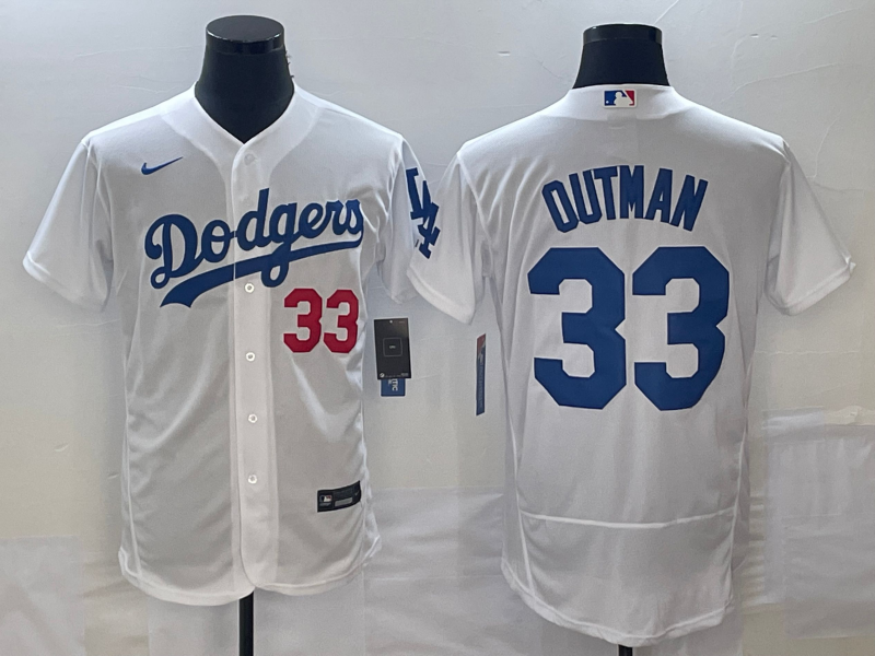 Men's Los Angeles Dodgers #33 James Outman White Flex Base Stitched Jersey