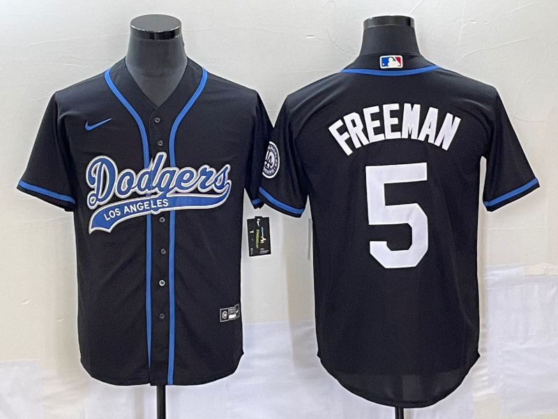 Men's Los Angeles Dodgers #5 Freddie Freeman Black Cool Base Stitched Baseball Jersey1