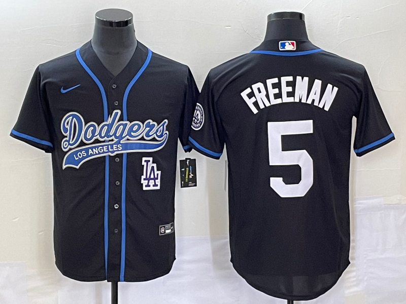 Men's Los Angeles Dodgers #5 Freddie Freeman Black Cool Base Stitched Baseball Jersey