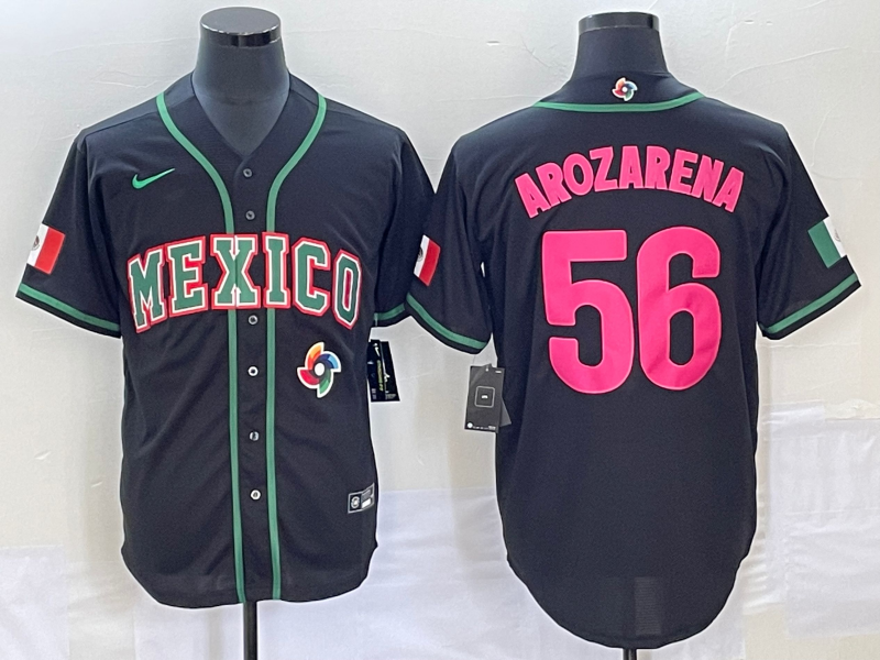 Men's Mexico Baseball #56 Randy Arozarena Number 2023 Black Pink World Classic Stitched Jersey1