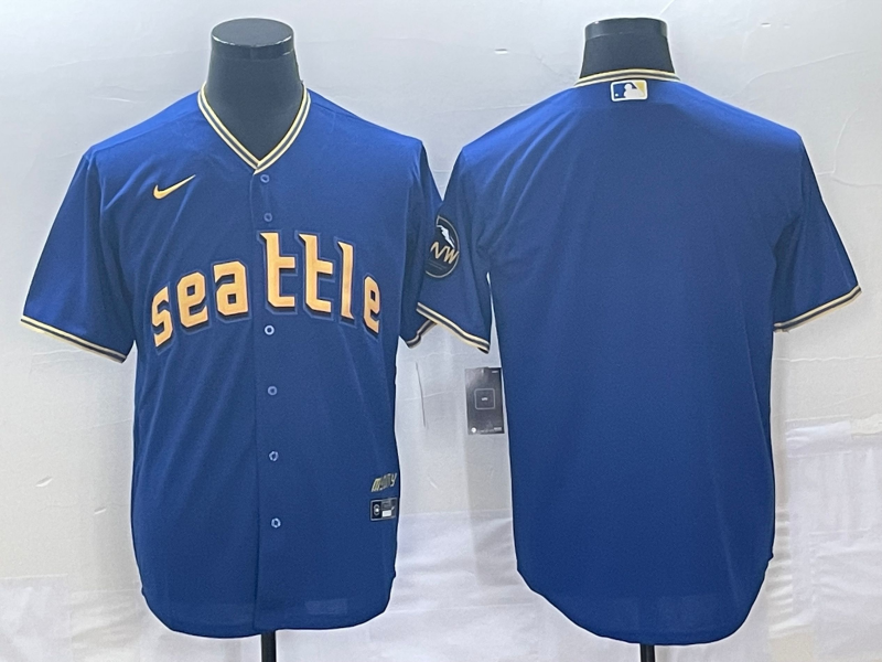 Men's Seattle Mariners Blank Blue 2023 City Connect Cool Base Stitched Jersey