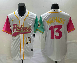 Men's San Diego Padres #13 Manny Machado Number White NEW 2023 City Connect Cool Base Stitched Jersey