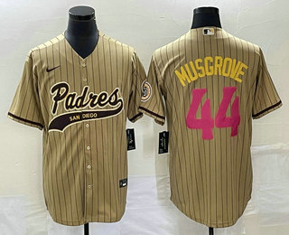 Men's San Diego Padres #44 Joe Musgrove Tan Pinstripe 2023 City Connect Cool Base Stitched Jersey 1