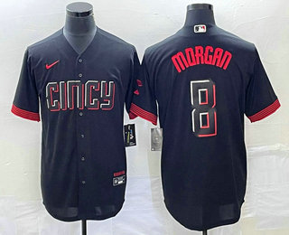 Men's Cincinnati Reds #8 Joe Morgan Black 2023 City Connect Cool Base Stitched Jersey 1