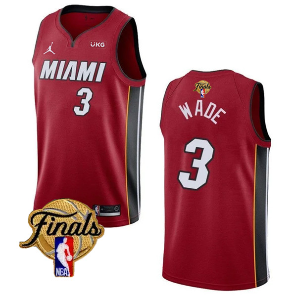 Men's Miami Heat #3 Dwyane Wade Red 2023 Finals Statement Edition Stitched Basketball Jersey