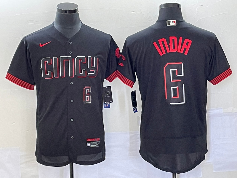 Men's Cincinnati Reds #6 Jonathan India Number Black 2023 City Connect Flex Base Stitched Jersey 2