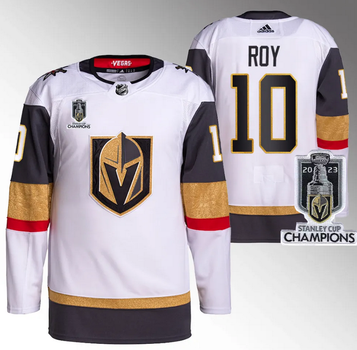 Men's Vegas Golden Knights #10 Nicolas Roy White 2023 Stanley Cup Champions Stitched Jersey