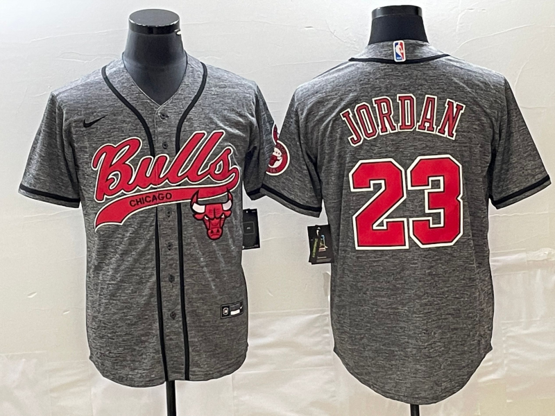 Men's Chicago Bulls #23 Michael Jordan Grey Gridiron Cool Base Stitched Baseball Jersey