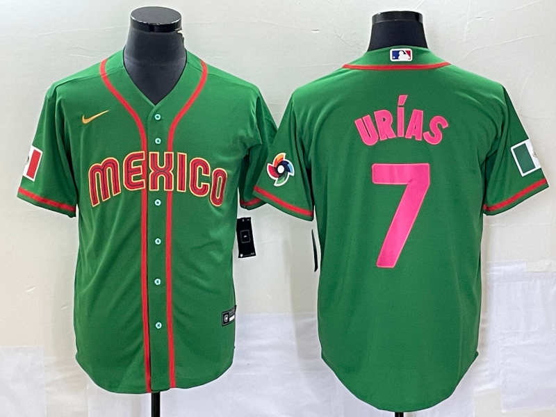 Men's Mexico Baseball #7 Julio Urias 2023 Green World Classic Stitched Jersey3