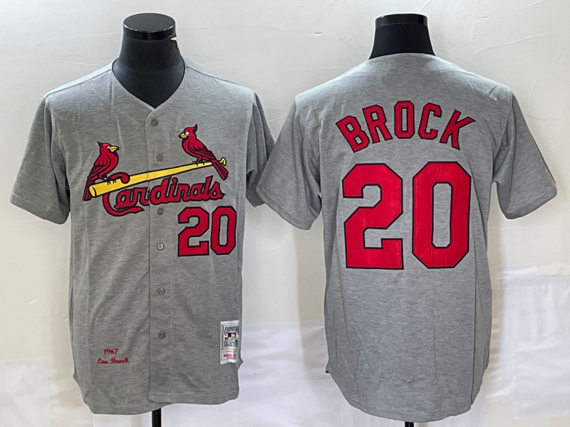 Men's St Louis Cardinals #20 Lou Brock Grey Wool Stitched Throwback Jersey