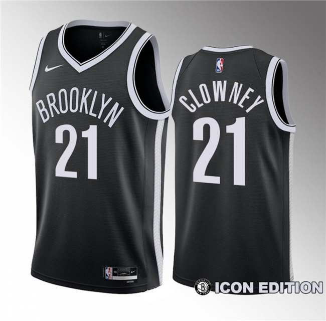 Noah Clowney Men's Brooklyn Nets #21 2023 Draft Icon Edition Stitched Basketball Jersey - Black