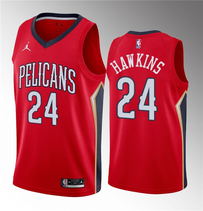 Jordan Hawkins Men's New Orleans Pelicans #24 2023 Draft Statement Edition Stitched Basketball Jersey - Red